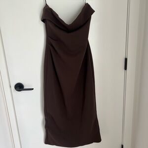 Aritzia BABATON Strapless Figureknit Dress in Rich Mocha Brown